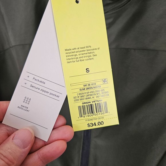 All In Motion Men Jacket Size Small Lightweight Water Repellent Dark Green Zip - Picture 6 of 10